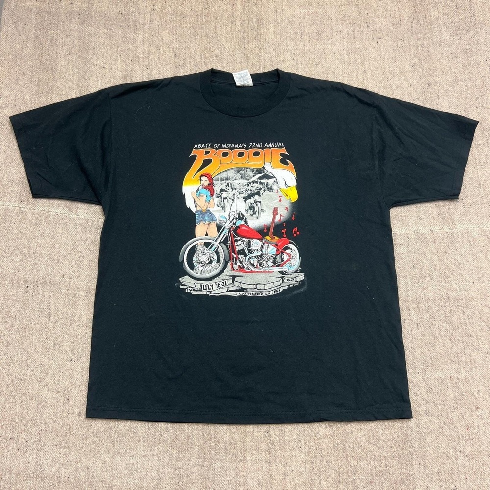 Vintage Abate Of Indiana Boogie Shirt Mens 2XL Black 2000s Motorcycle Chopper